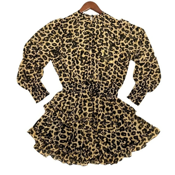 MISA Los Angeles Katia Leopard Print Ruffle Long Sleeve Mini Dress Size XS. NEW - Picture 5 of 16